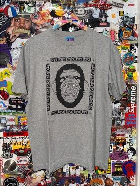 2005 Bape Ape Sta Face Swarovski Tee Grey Large L RARE
